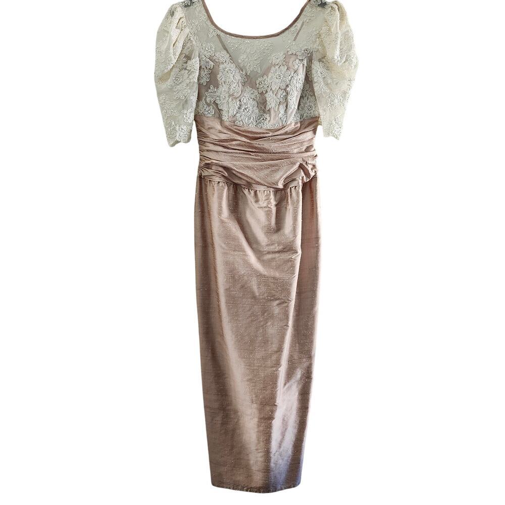 Vintage Alfred Angelo Silk & Embellished Lace Bridesmaid Formal Dress Size Small
